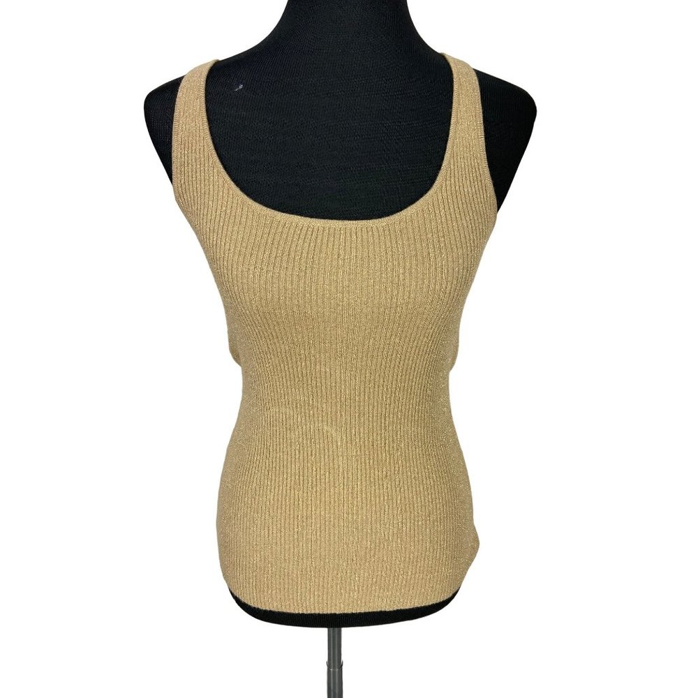Planet Gold Junior's Size Large Tan Metallic Racer Back Tank Top